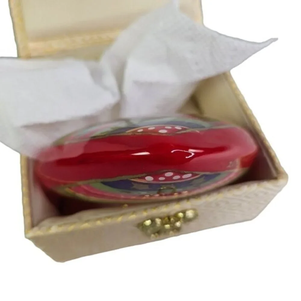 Pier 1 Li Bien Glass Ornament Heart Shaped Holly Stars Handpainted With Gift Box